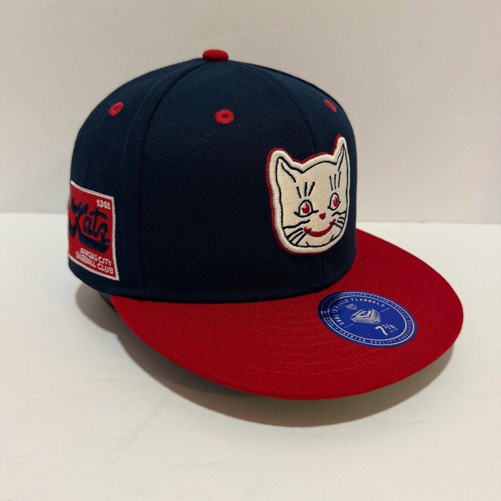 Ebbets Field Flannels Kansas City Katz Fitted Hat 7 3/8 Navy Red EF0712